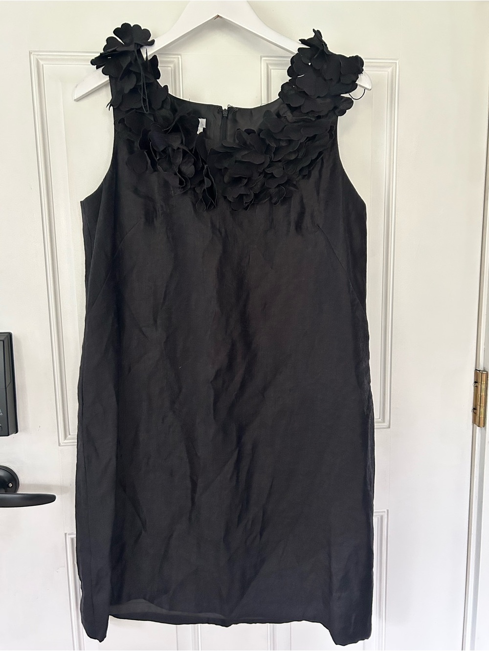 London Times Black Sleeveless Mini Dress with Floral Applique